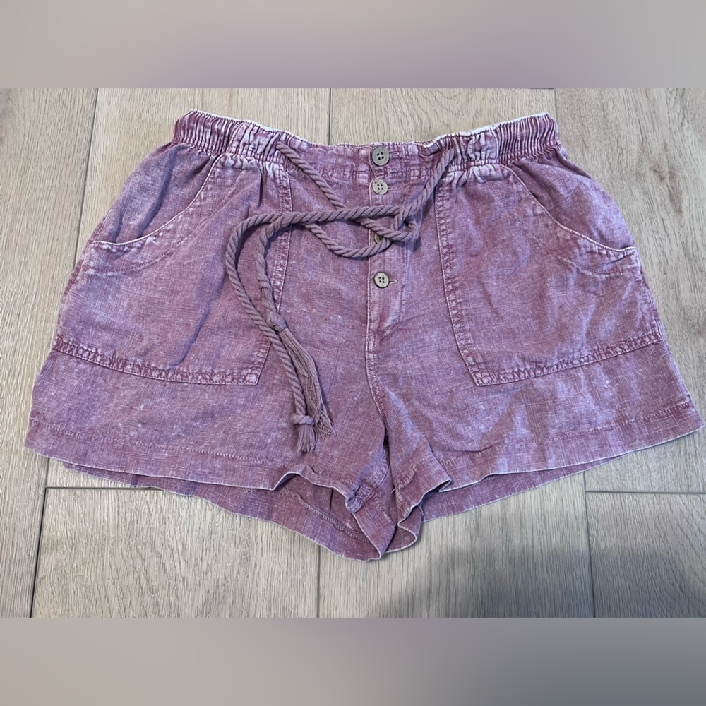 Free People Linen Blend Mauve Cargo Shorts